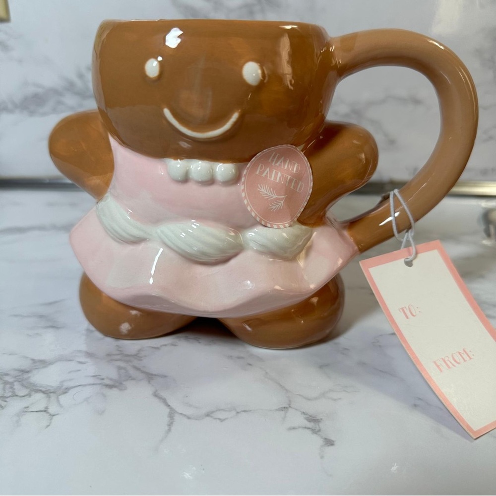 Hand-Painted Gingerbread Mug in Pink and Brown